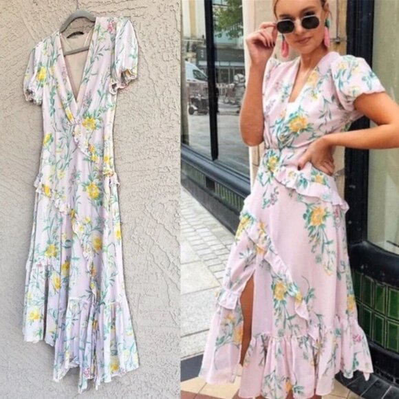 Zara Floral Ruffle Wrap Dress with Puff Sleeves, Size XS NWT - Picture 12 of 12